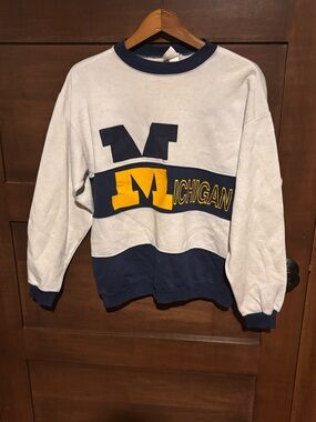 Michigan Colorblock Crewneck Sweatshirt - White & Navy with Yellow Logo